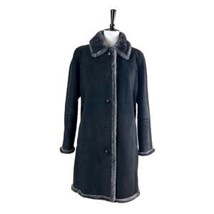 Utex Women’s Winter Coat Suede Faux Fur Trim Lined Heavy Black Gray Size Large